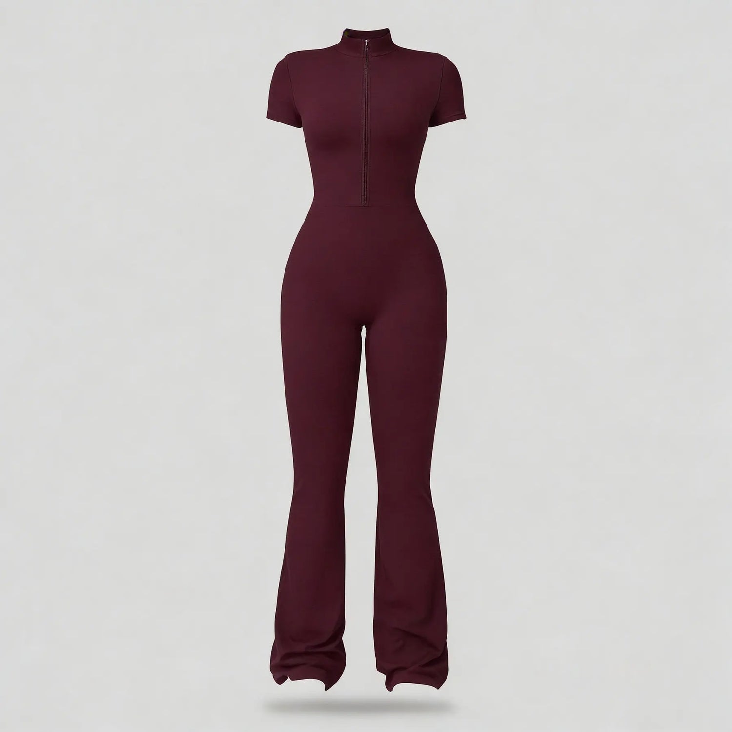 NINONERA Summer Vibes Zip-Front Short-Sleeve Bodysuit — Wine red