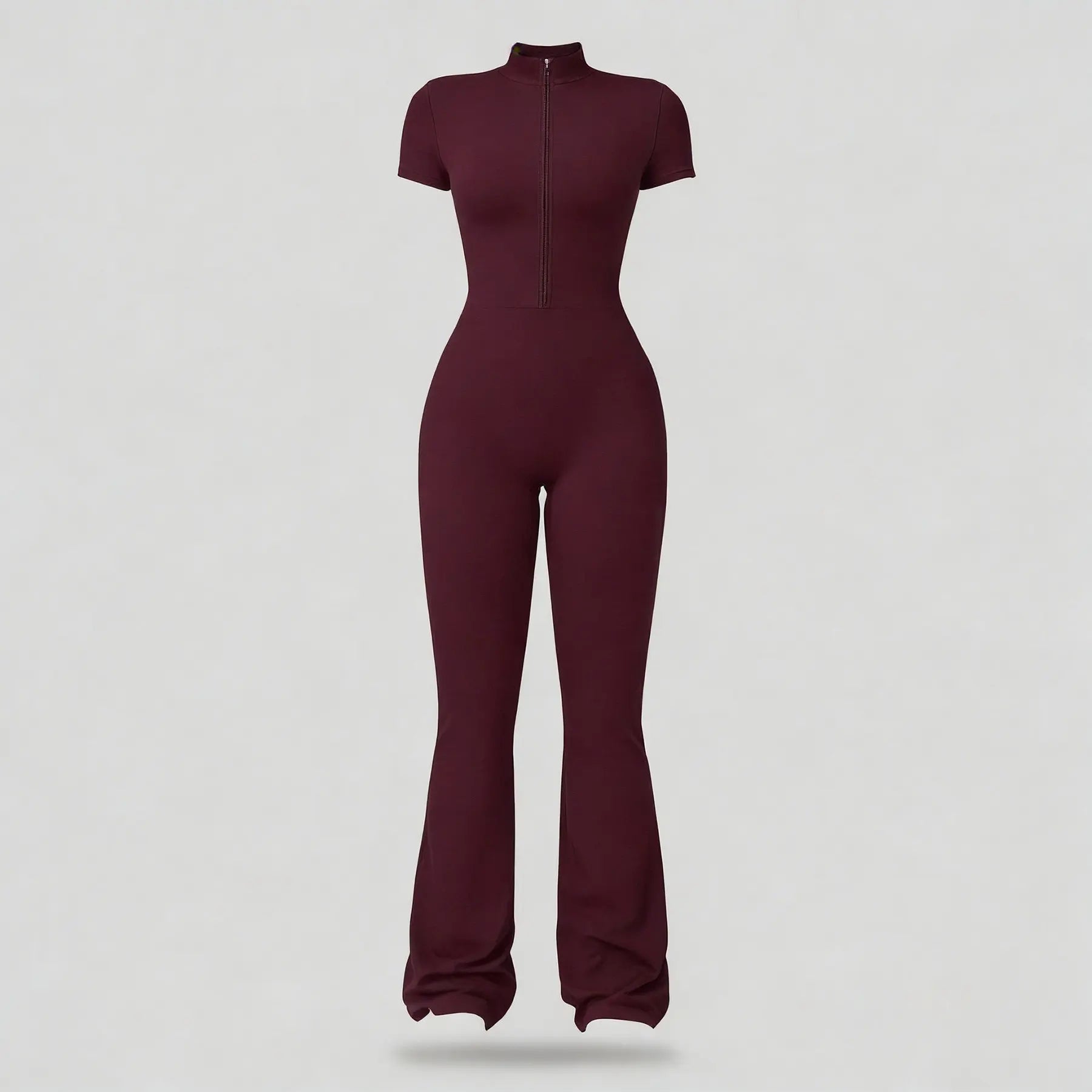 NINONERA Summer Vibes Zip-Front Short-Sleeve Bodysuit — Wine red