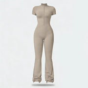NINONERA Summer Vibes Zip-Front Short-Sleeve Bodysuit — Linen