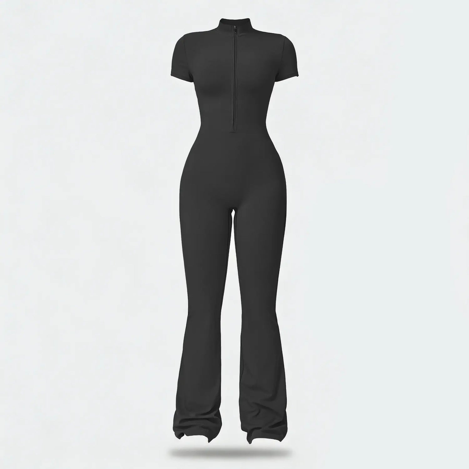 NINONERA Summer Vibes Zip-Front Short-Sleeve Bodysuit — Dark gray