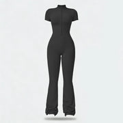 NINONERA Summer Vibes Zip-Front Short-Sleeve Bodysuit — Dark gray