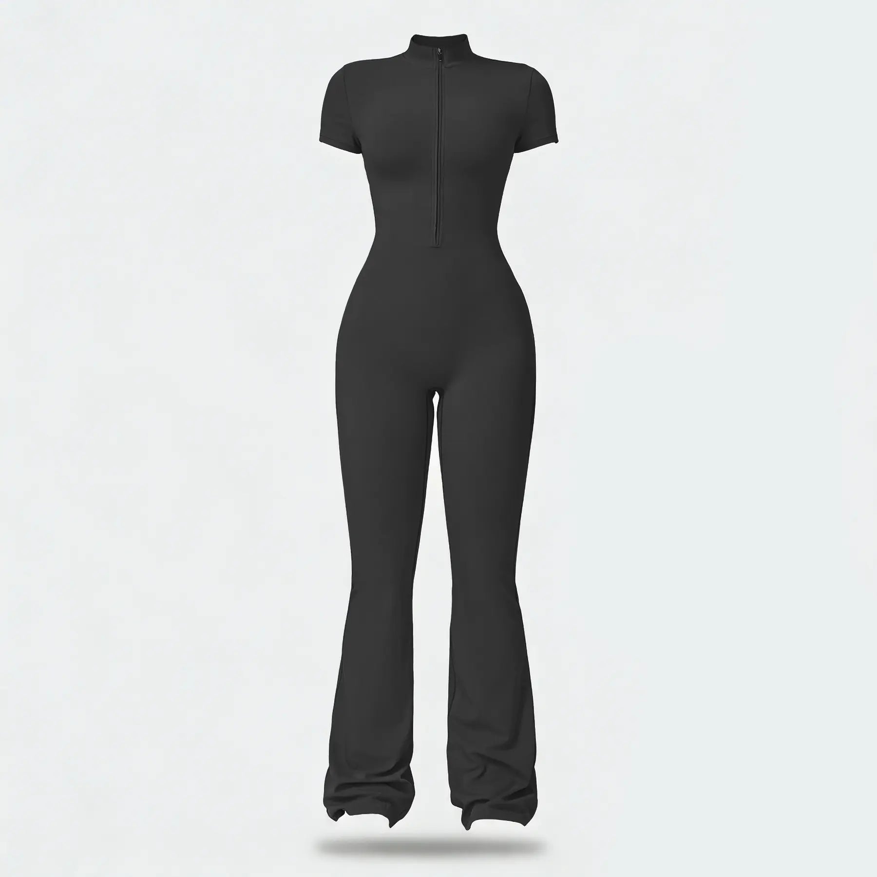 NINONERA Summer Vibes Zip-Front Short-Sleeve Bodysuit — Dark gray