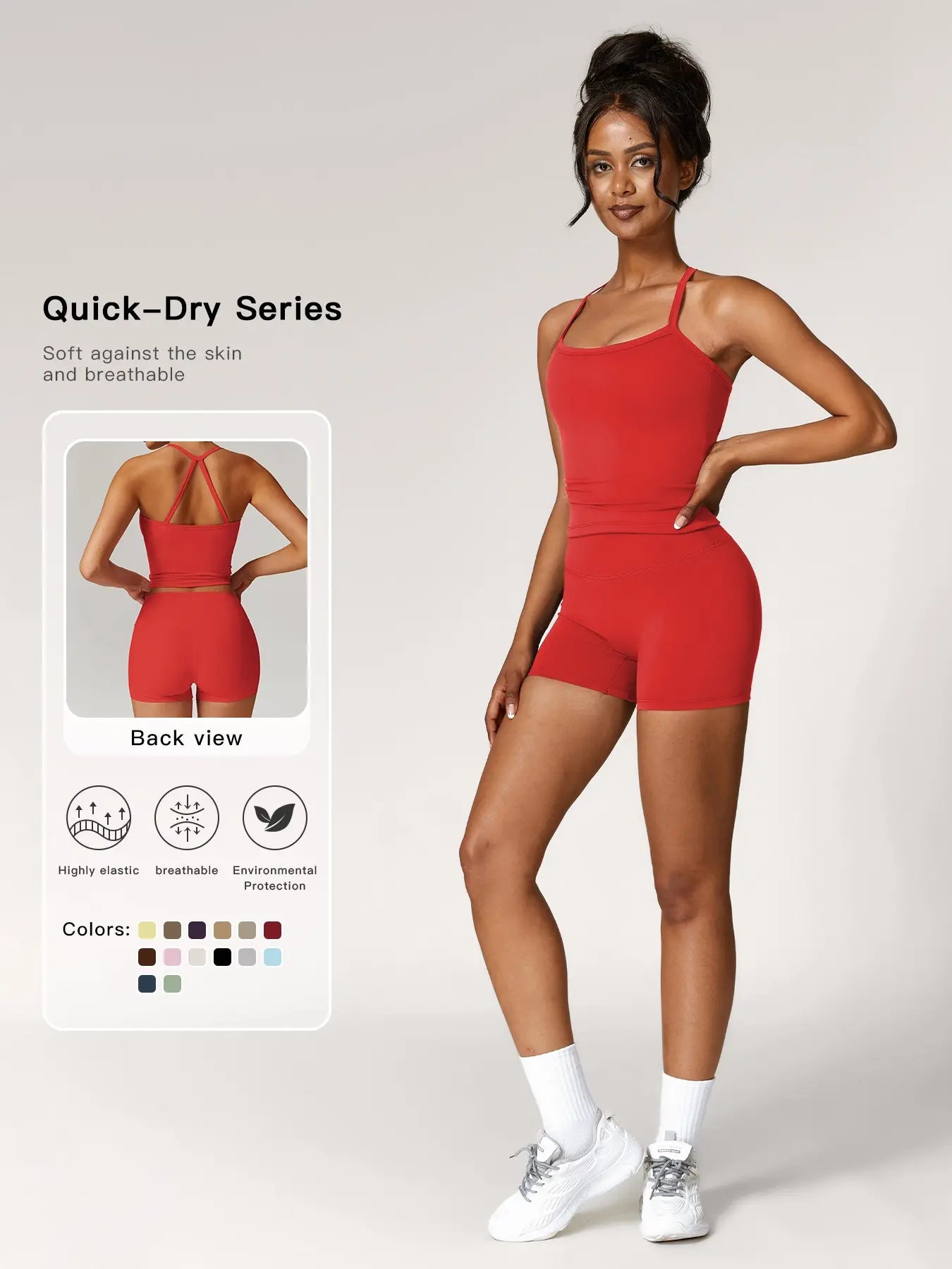 NINONERA Two-Piece Set Women's Solid Backless Cami Top & High-Waist Shorts Tracksuit Set — Chili red