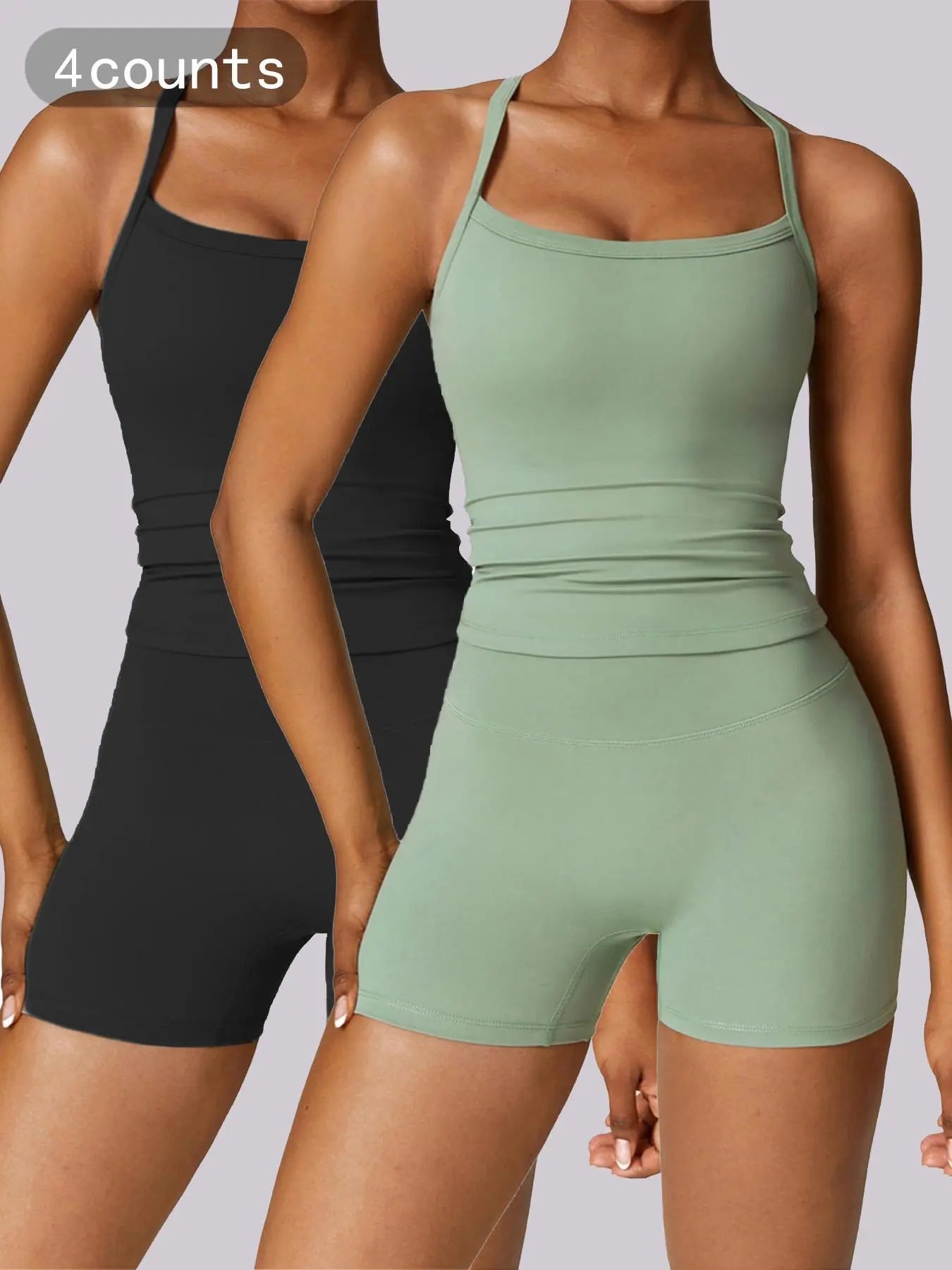 NINONERA Two-piece Set Women's Solid Backless Cami Top & High Waist Shorts Tracksuit Set — Multicolor4