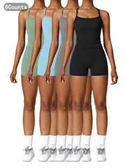 NINONERA Two-Piece Set Women's Solid Backless Cami Top & High-Waist Shorts Tracksuit Set — Multicolor7
