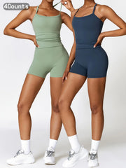 NINONERA Two-Piece Set Women's Solid Backless Cami Top & High-Waist Shorts Tracksuit Set — Multicolor10