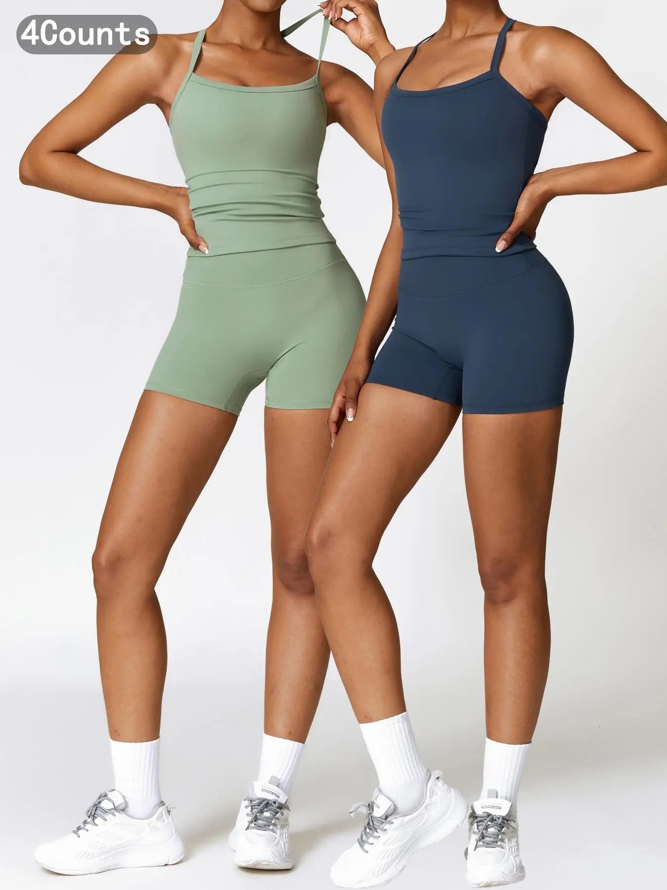NINONERA Two-piece Set Women's Solid Backless Cami Top & High Waist Shorts Tracksuit Set — Multicolor10