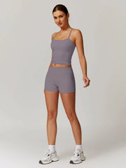 NINONERA Two-piece Set Women's Solid Backless Cami Top & High Waist Shorts Tracksuit Set — Mauve Purple