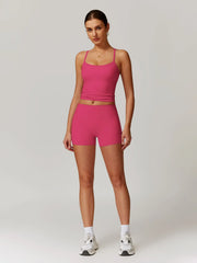 NINONERA Two-piece Set Women's Solid Backless Cami Top & High Waist Shorts Tracksuit Set — Wildberry color