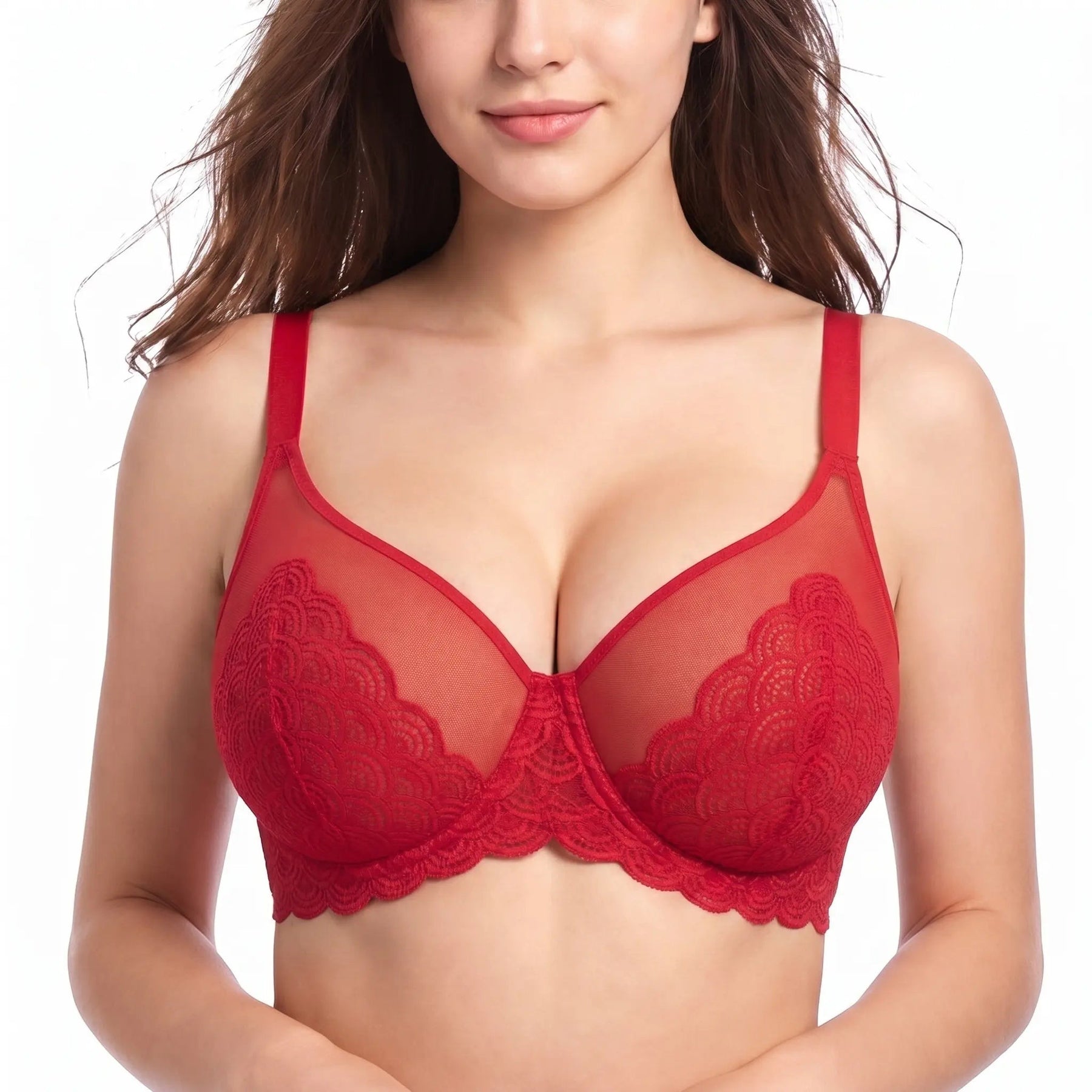 Meridian Lace Minimizer Bra in Red