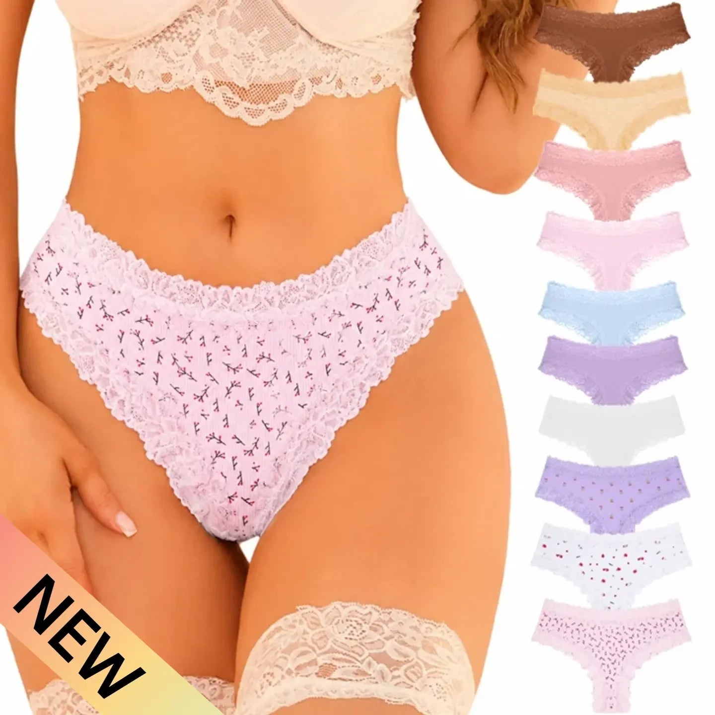 NINONERA Lace-Kissed Cotton Bikini Multipacks - 10PCS Floral Set 1