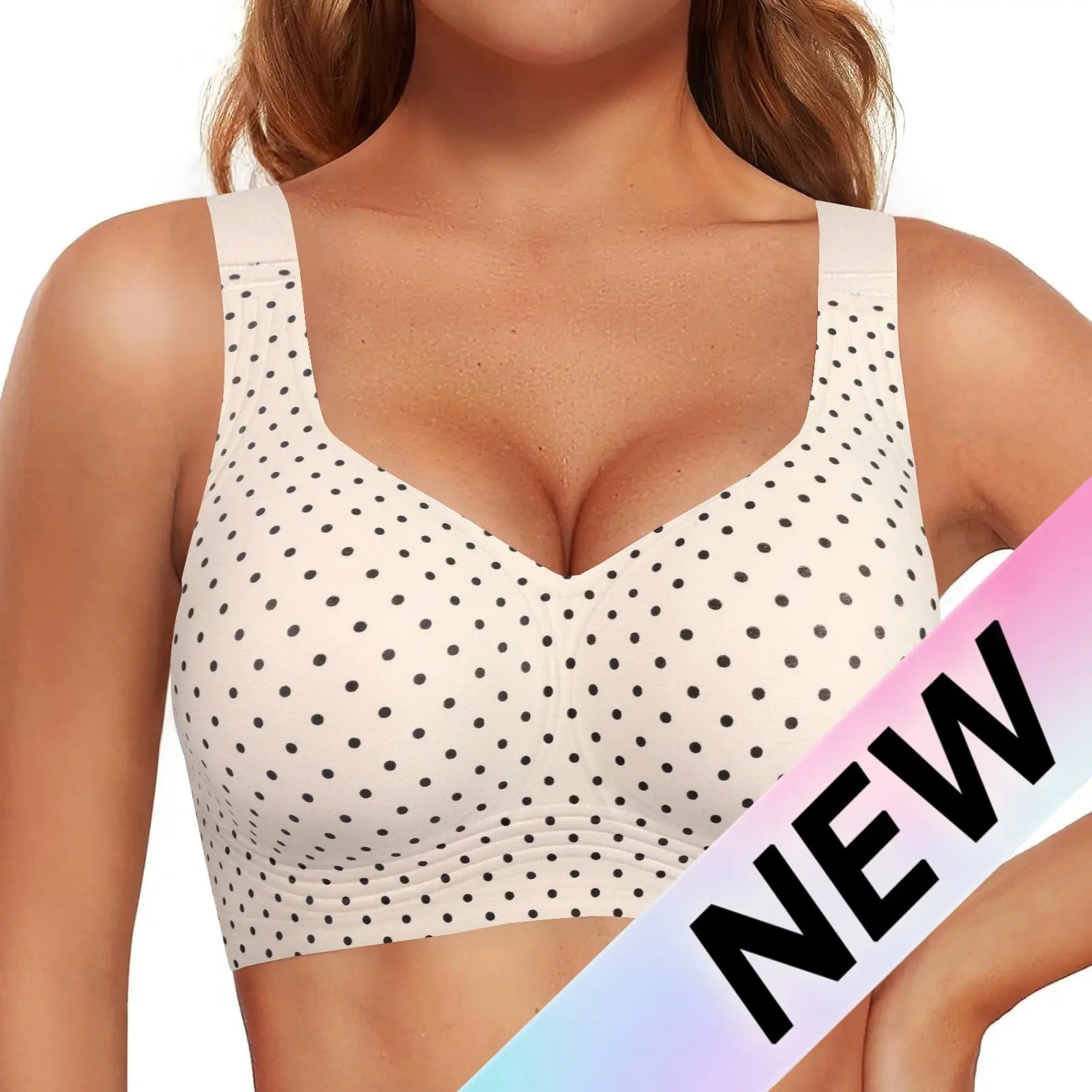 Sculpt Jelly Wireless Bra in Cream White with Black Polka Dot