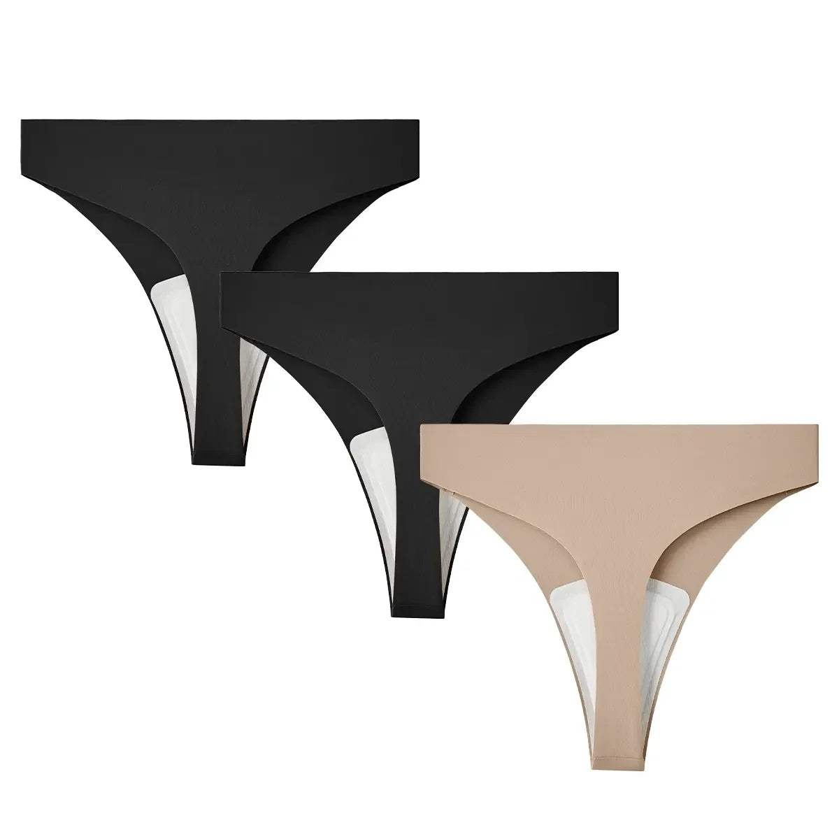 NINONERA SmoothLine Cover Thong Sets - 3-Piece Set,Black+Black+Skin