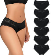 NINONERA Lace-Trim Cotton Hipster 6-Pack - 6 Black
