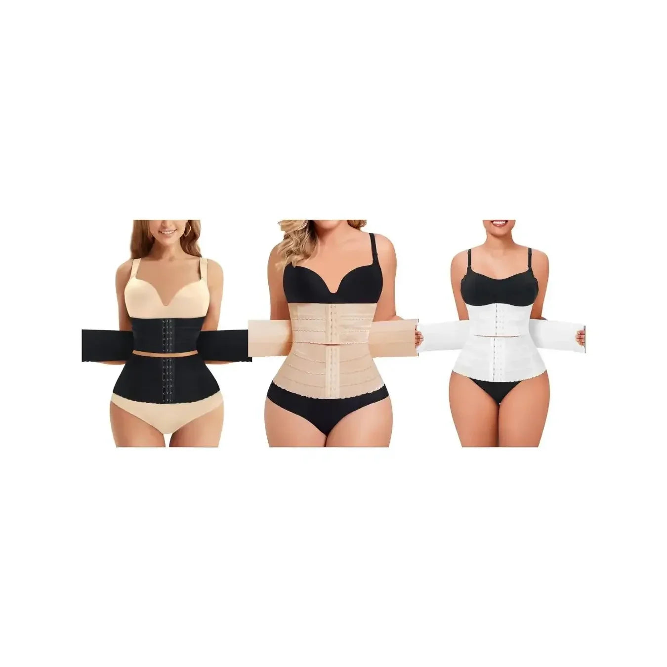 NINONERA CoreLine Sectional Waist Corset - Black*1 pc+Khaki*1 pc+White*1 pc