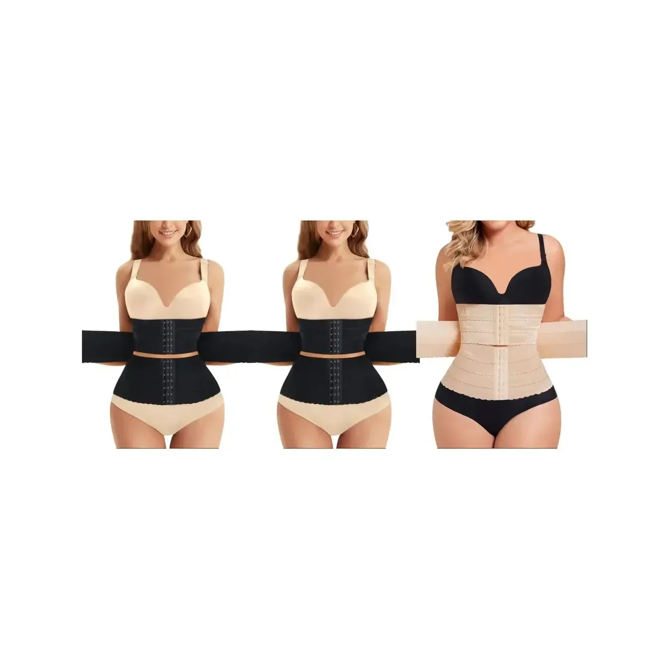 NINONERA CoreLine Sectional Waist Corset - Black*2 pcs+Khaki*1 pc