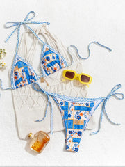 NINONERA PrintMuse Halter Bikini Set - Blue And White