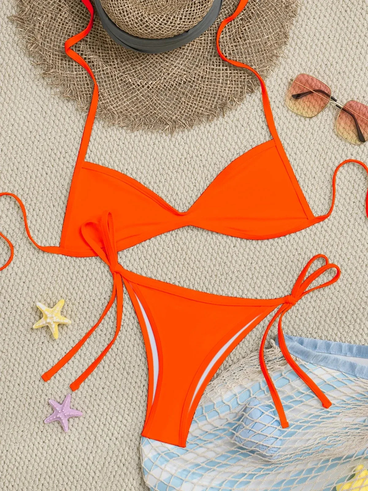 NINONERA HighTide Tie-Side Bikini Set - Bright Orange
