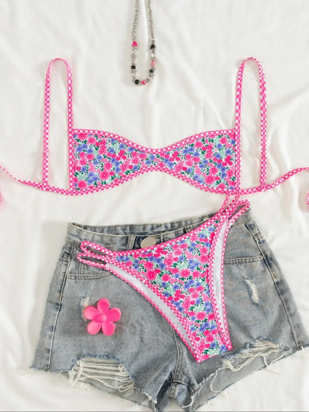 NINONERA PetalLine Floral Bikini Set - Coral Pink