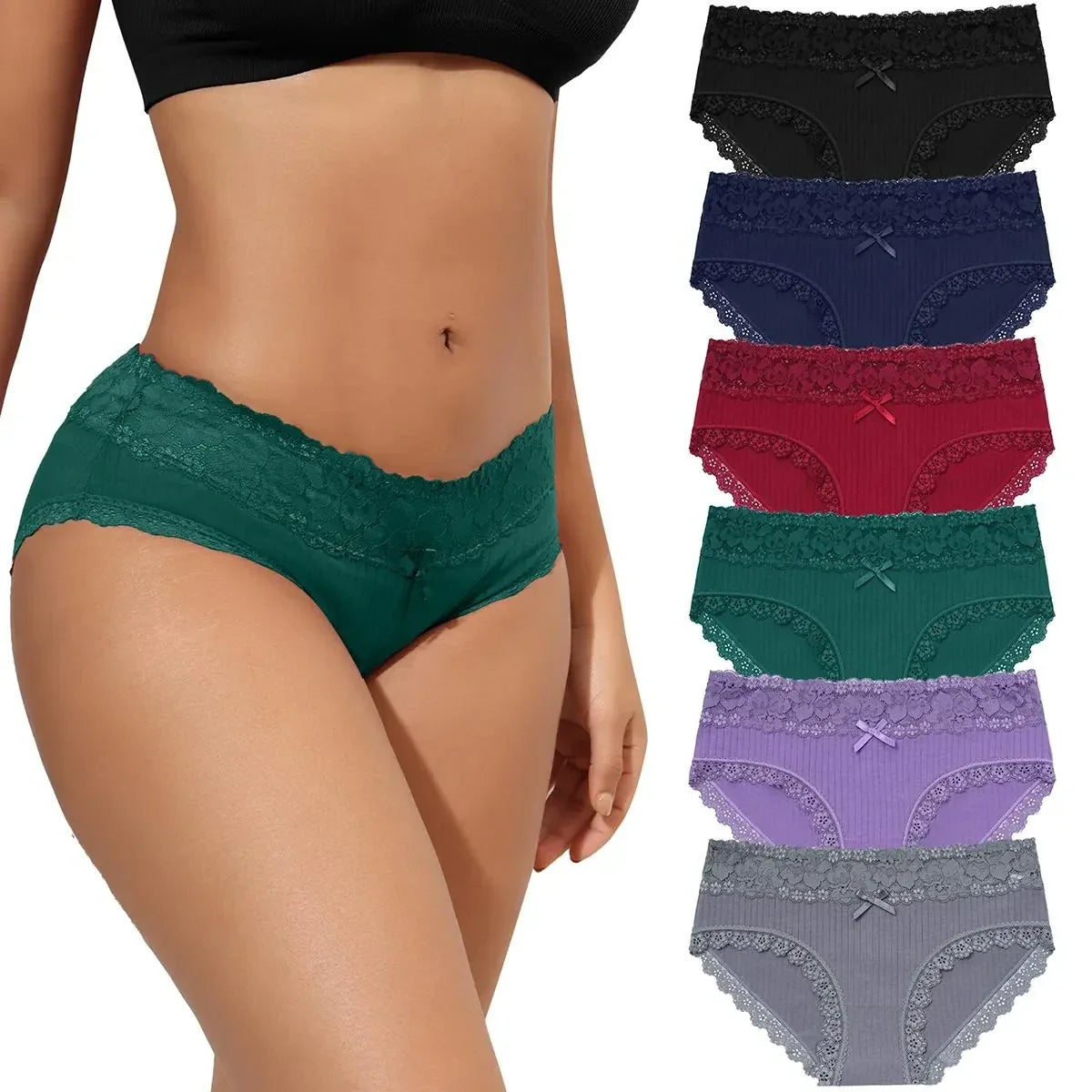 NINONERA Lace-Trim Cotton Hipster 6-Pack - Multicolor-c