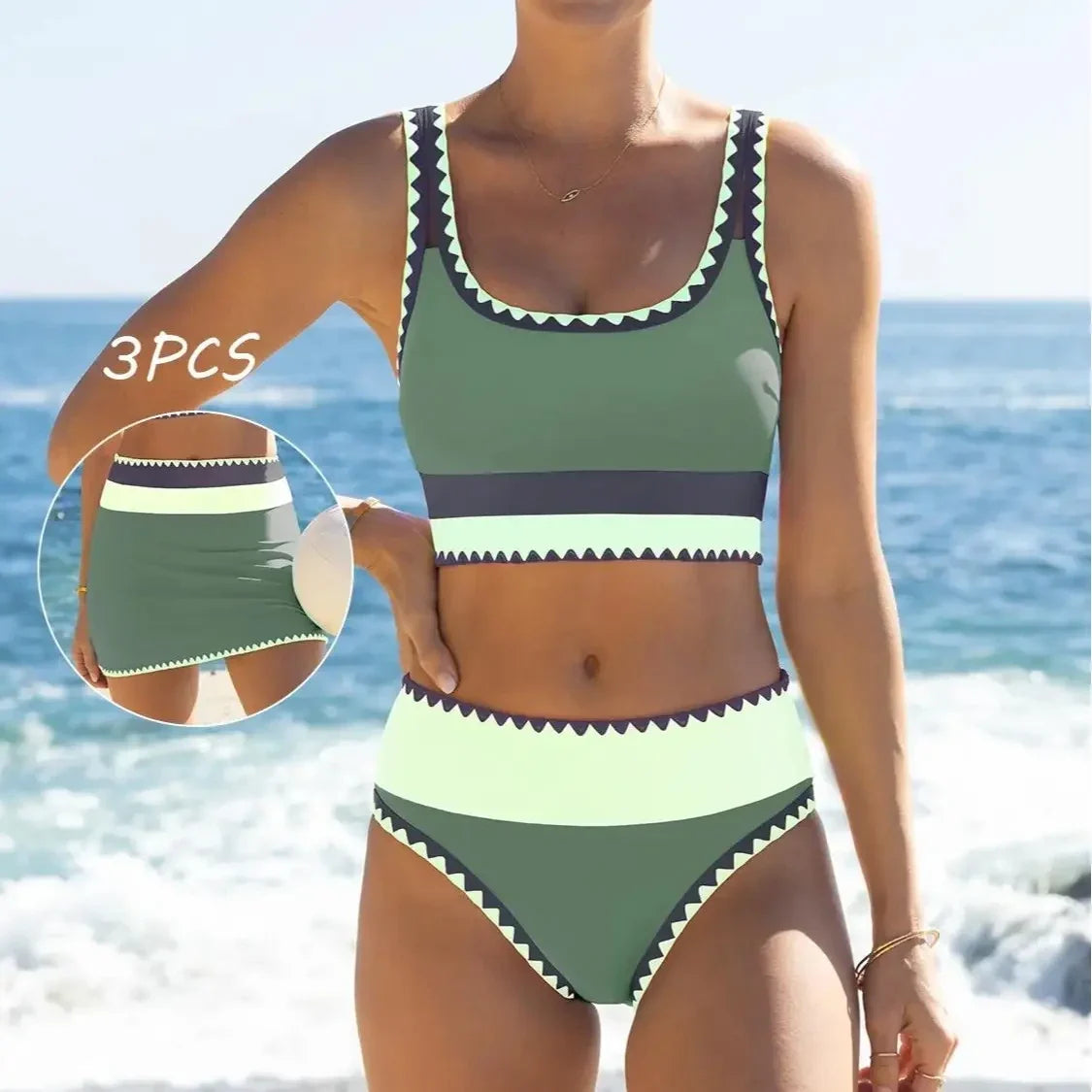 NINONERA Coastline Colorblock 3-Piece Swim Set - Pea Green