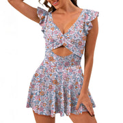 NINONERA RuffleContour Cutout Swimdress - Pink Floral