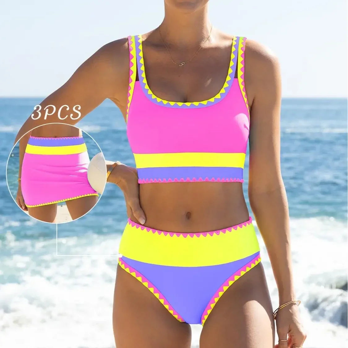 NINONERA Coastline Colorblock 3-Piece Swim Set - Pink