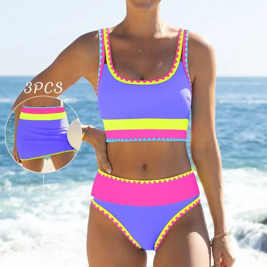 NINONERA Coastline Colorblock 3-Piece Swim Set - Purple